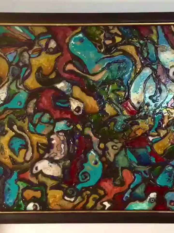 Stained glass panel,abstract painting on glass,natural stones decorated,wall art home decoration.