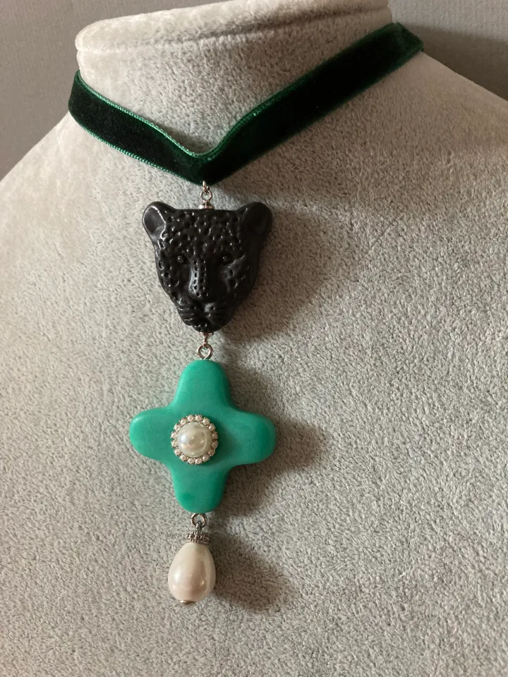 Choker leopard porcelain green flower