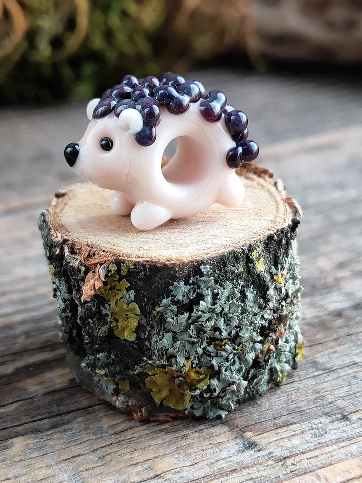 Hedgehog charm Hedgehog dread beads Hedgehog bead Hedgehog bracelet Glass Hedgehog BHB big hole bead Lampwork Hedgehog jewelry