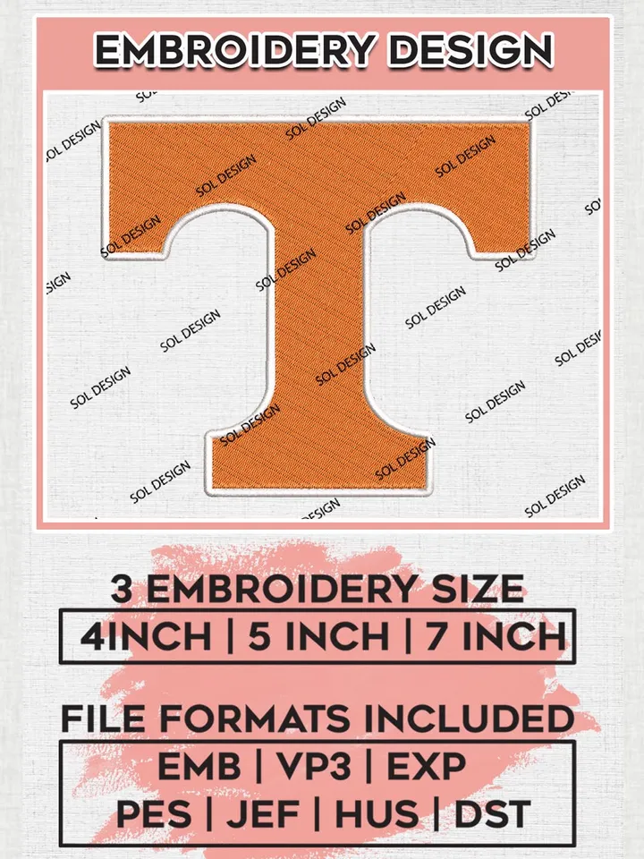 Tennessee Volunteers Logo Machine Embroidery Design, NCAA Tennessee Volunteers Embroidery Design Design files, NCAA Embroidery Designs, NCAA Machine Embroidery Designs, Digital Download