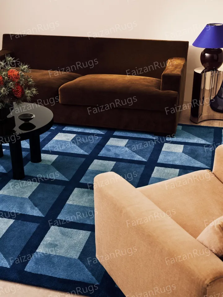 8x10 | Handcrafted Tufted Carpet | Blue-color Area rug | Wool Carpet | Living Room Bedroom Hall Dining Room Indoor Use Any Room