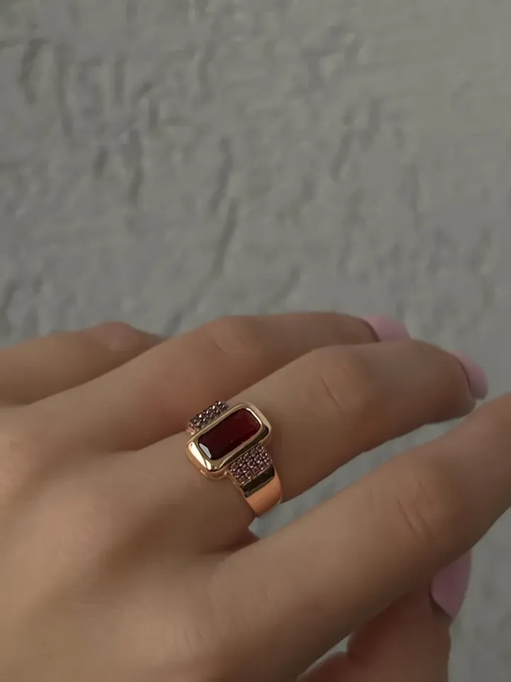 Ring silver 925 gold plated with garnet and tourmaline