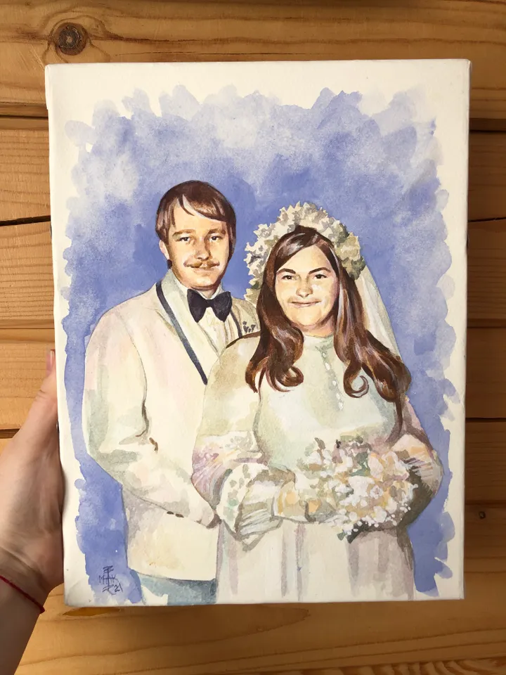 2 Persons watercolor Portrait from photo A4 size