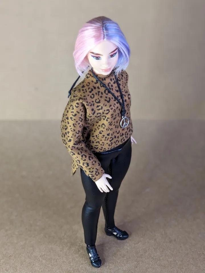 Handmade casual two-piece set (long-sleeved T-shirt and leggings) for 1/6 scale fashion female dolls