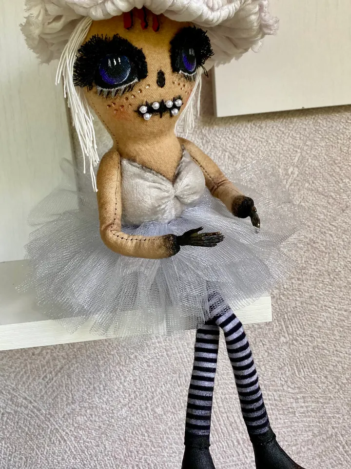 Halloween doll for creepy decor . Creepy doll . Scary doll . Halloween home decor . Black Christmas gift . Gothmas . Creepmas . Mushroom doll.