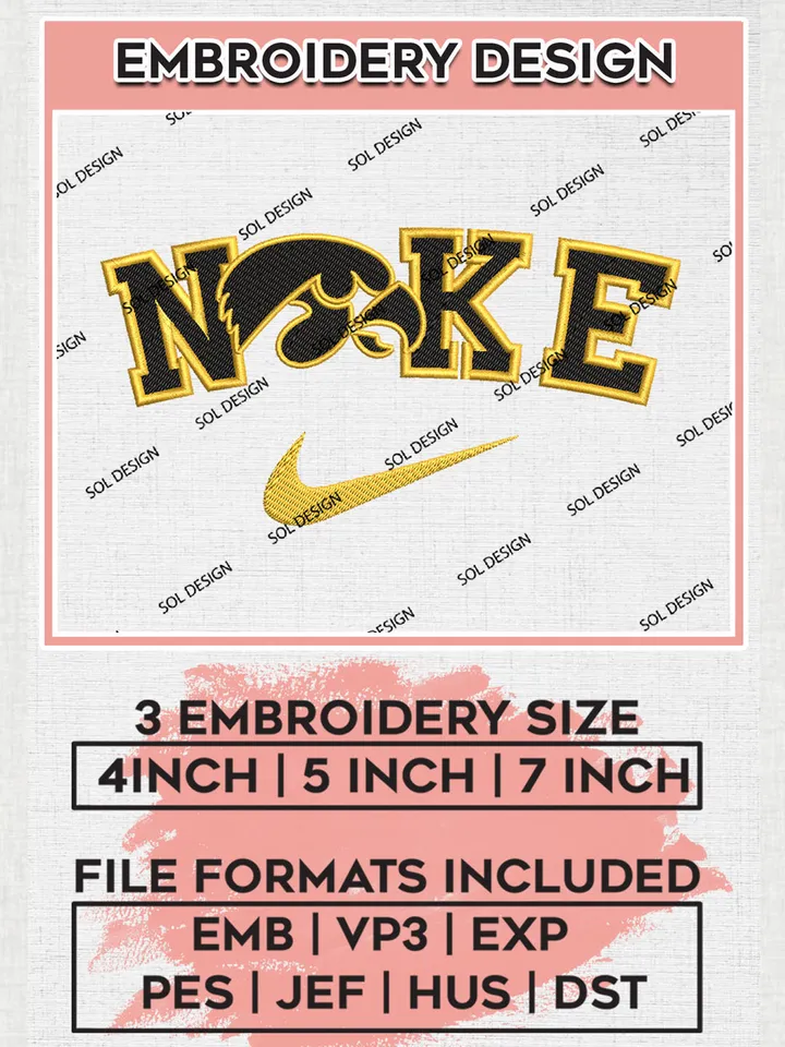 Nike Iowa Hawkeyes Machine Embroidery Design, NCAA Iowa Hawkeyes Embroidery Design Design files, NCAA Embroidery Designs, NCAA Machine Embroidery Designs, Digital Download
