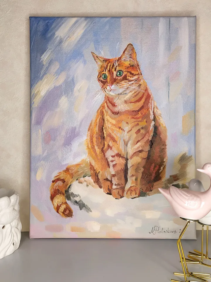 Red Cat painting oil Tabby Cat Original Art Ginger Cat Artwork fine art Animal canvas art by Natalia Plotnikova