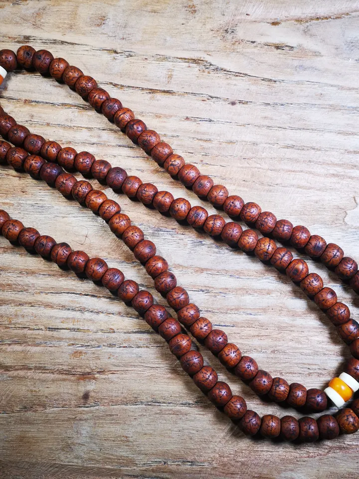 Gandhanra Antique Big Bodhi Beads Mala Necklace,49 inches 108 Prayer Bead for Meditation