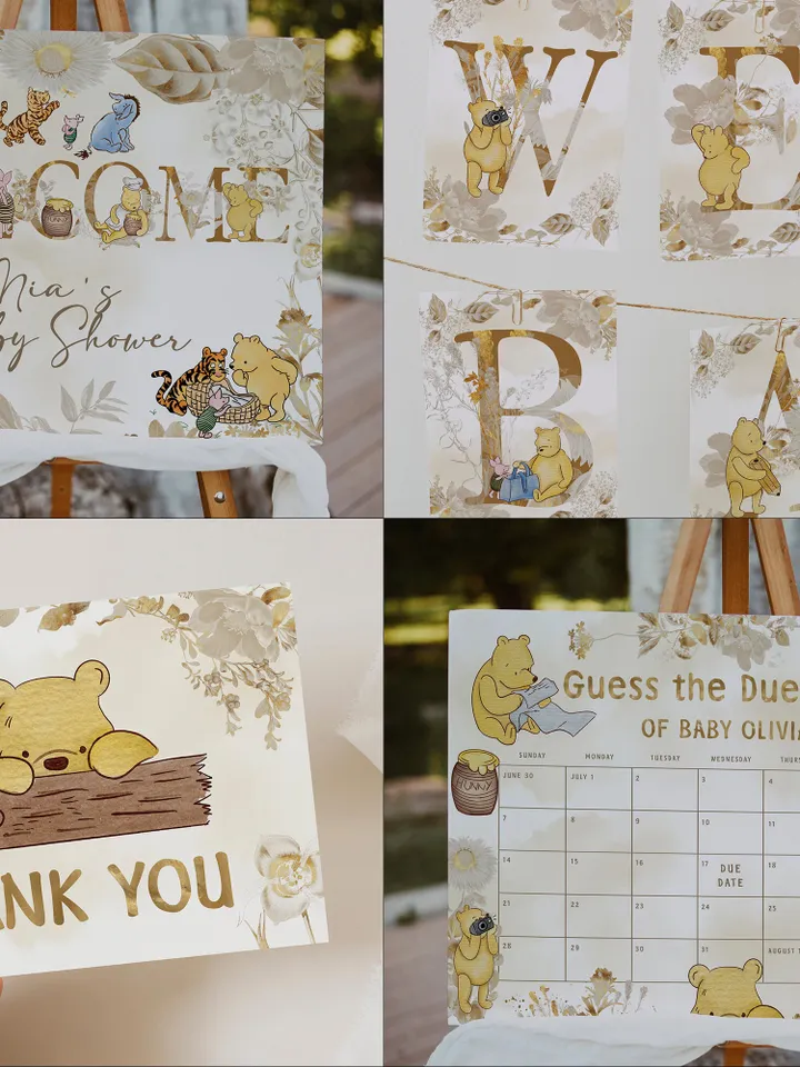 Winnie the Pooh Baby Shower Bundle; Large Winnie the Pooh Baby Shower Set; Honey Bear Baby Shower; We can Bearly Wait shower bundle; pooh1