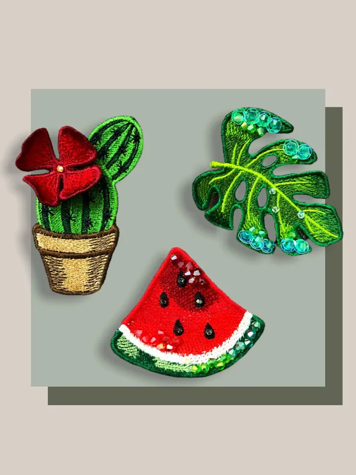 Set FSL monstera watermelon cactus broches machine embroidery designs free standing lace digital embroidery pattern décor embroidery motif