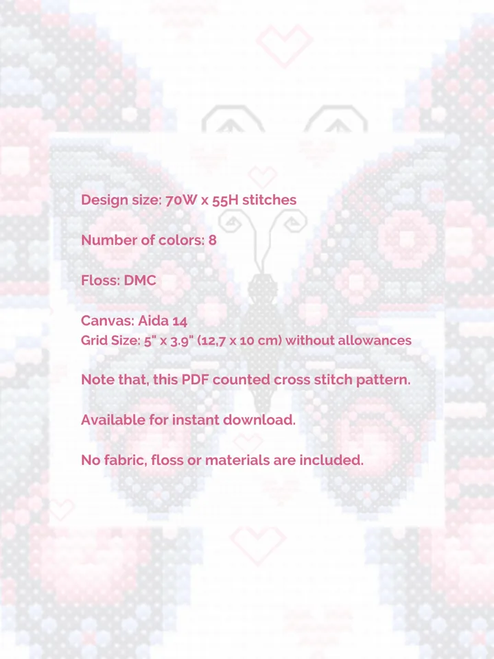 Cross stitch pattern Butterfly, cross stitch chart PDF