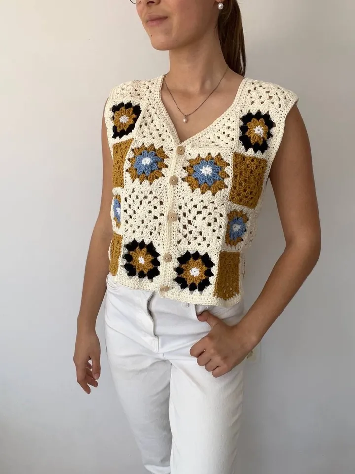 Waistcoat crochet pattern, granny squares waistcoat, women ladies vest crochet pdf