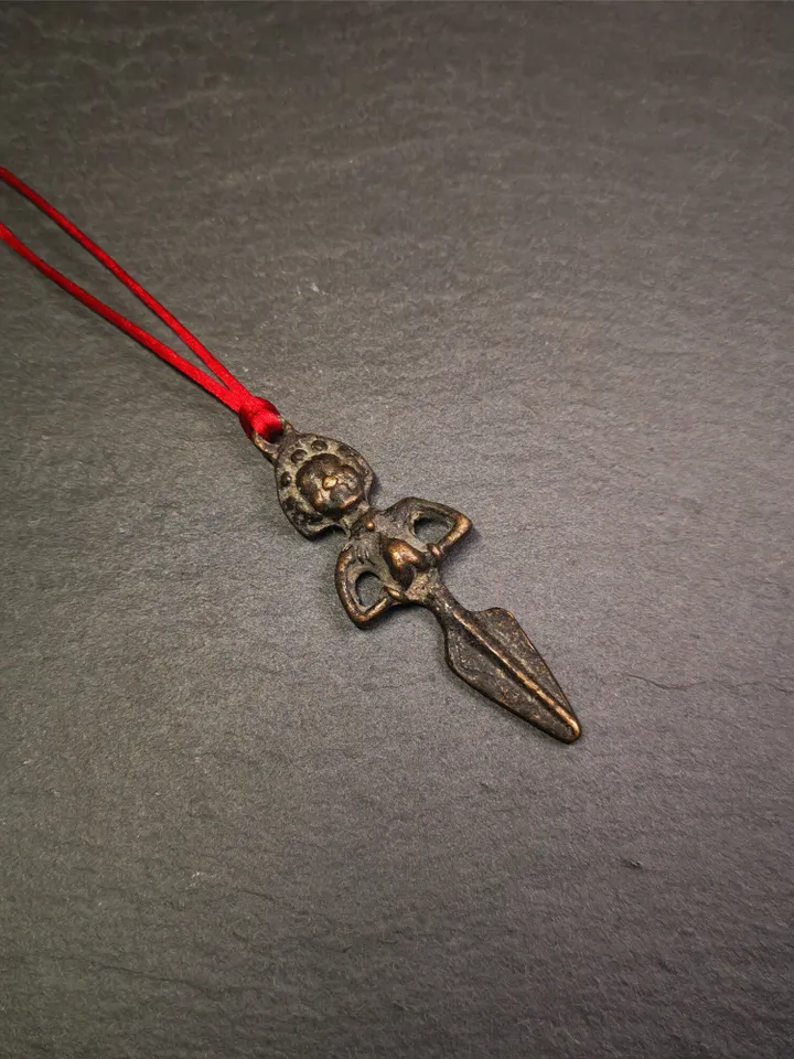 Gandhanra Antique Tibetan Amulet,Samantabhadra Phurba,Kila(Dorje Phurba) , Trantic Buddhism Ritual Implement Pendant,Made of Copper,2.36"