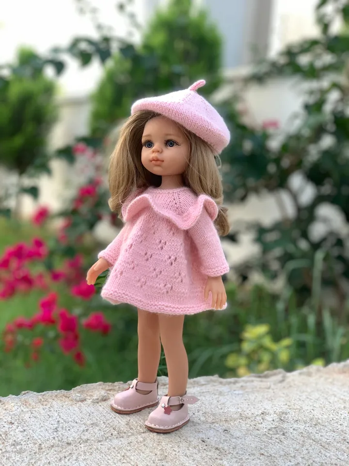 PDF SIMPLE Doll Beret Knitting Pattern & Tutorial Paola Reina digital 12-13 inches engish text