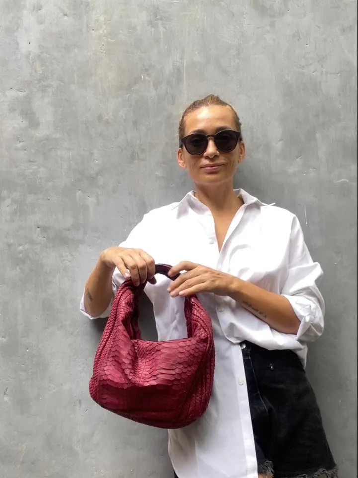 Medium Soft Hobo Classy Sport Woman Stitched Bag | Purse Genuine Python Skin | Dewi wine Big Elegant Leather Designer Soft Bag Snake |