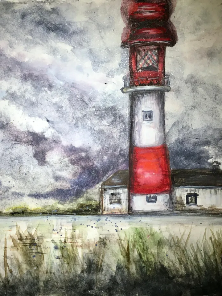 Lighthouse original watercolour painting,lighthouse in the fields,house painting,landscape painting,unique gift,decor,lighthouse wall art.