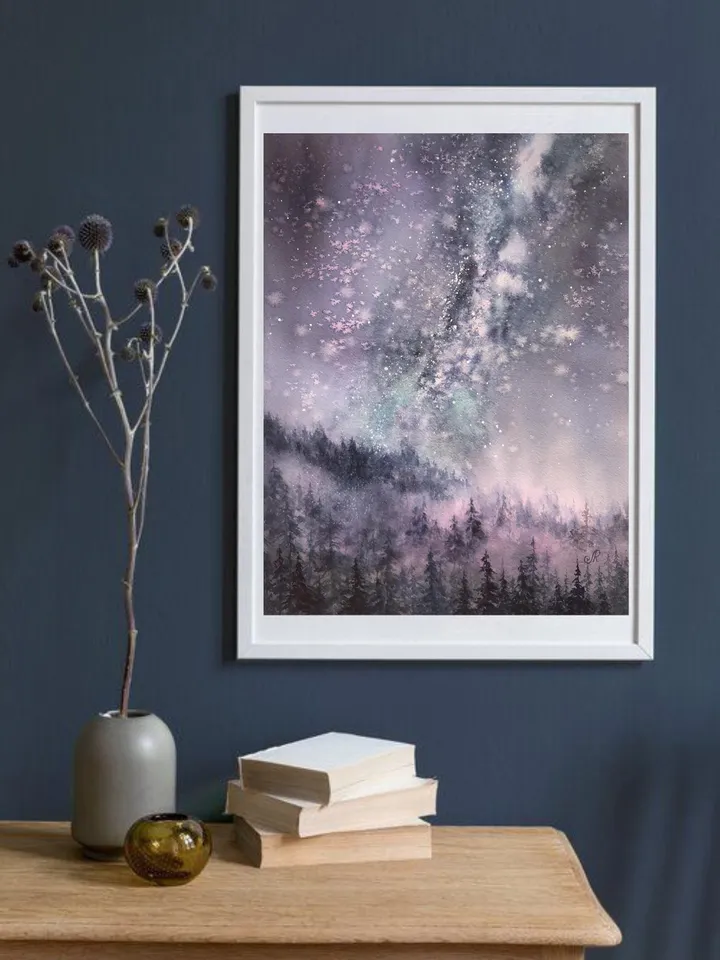 Space Painting Night Sky Wall Art Original Watercolor Painting Stars Wall art