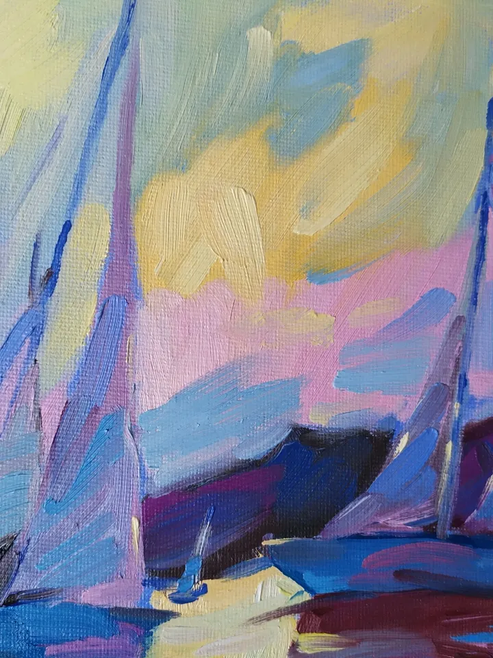 Baker Beach painting San Francisco original art 10 by 14 in Boat wall art Yachts artwork by Natalia Plotnikova