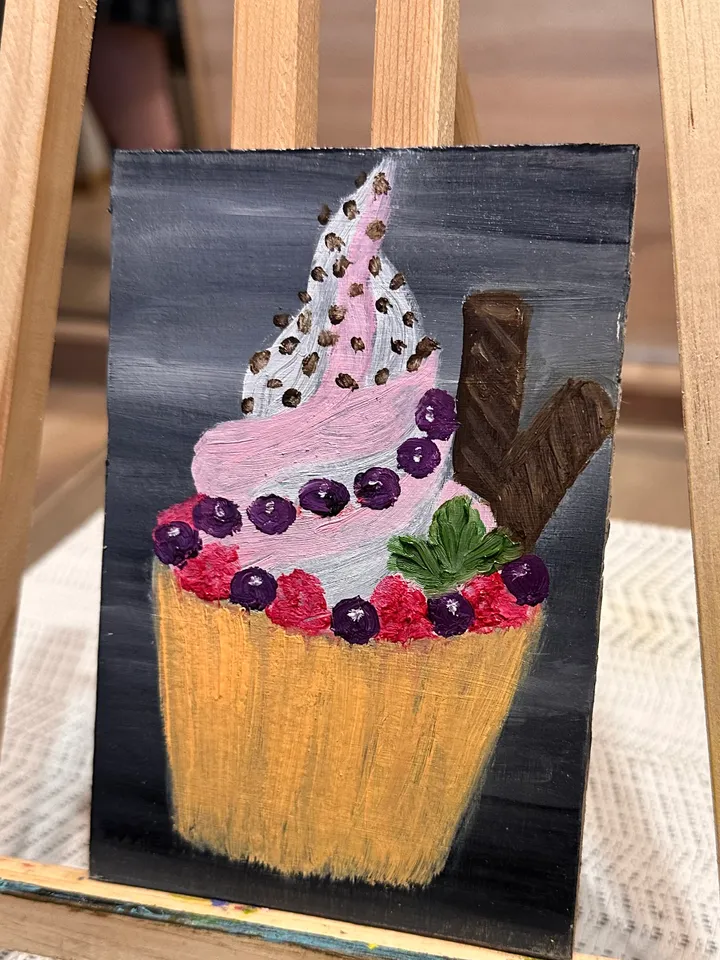 Oil Painting Cupcake with Berries Cake Food Cardboard 10x15cm 6x4 inch Kitchen Wall Decor