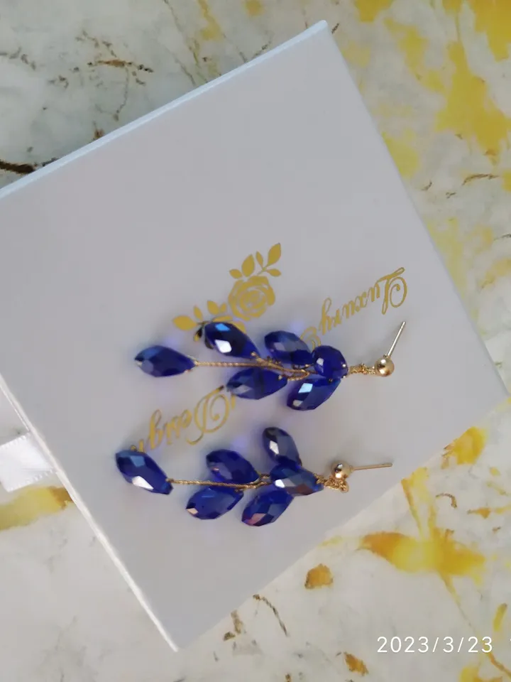 Gold Blue Drop Crystal Wedding Earring For Bride, Boho Bridal Earrings, Chandelier Statement Wedding Jewelry, Bridesmaid Gift, Jewellery