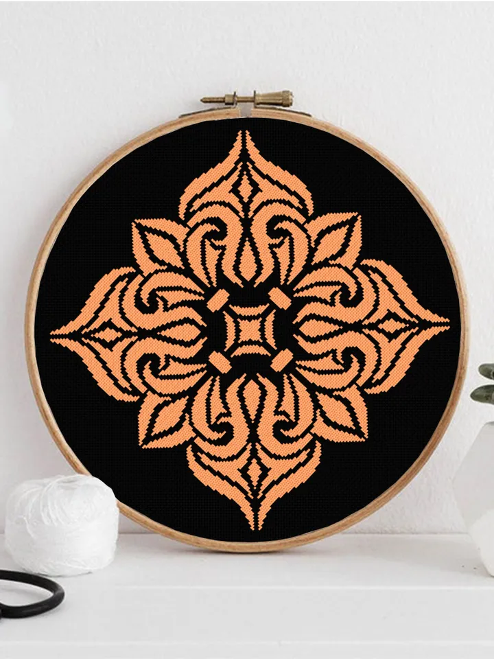 Square mandala cross stitch pattern download PDF, Easy mandala embroidery PDF, Monochrome cross stitch chart Modern quick cross stitch #M121