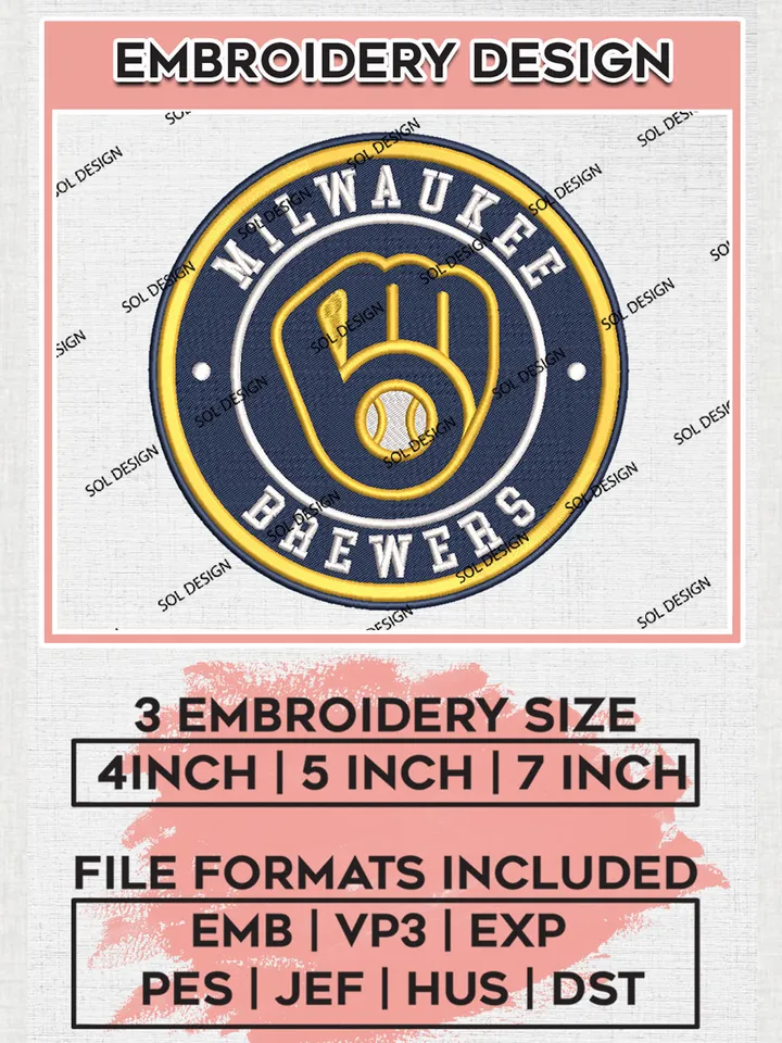 Milwaukee Brewers Team Logo Embroidery Design, MLB Team Embroidery files, Milwaukee Brewers Baseball Team, Milwaukee Team, Digital Download