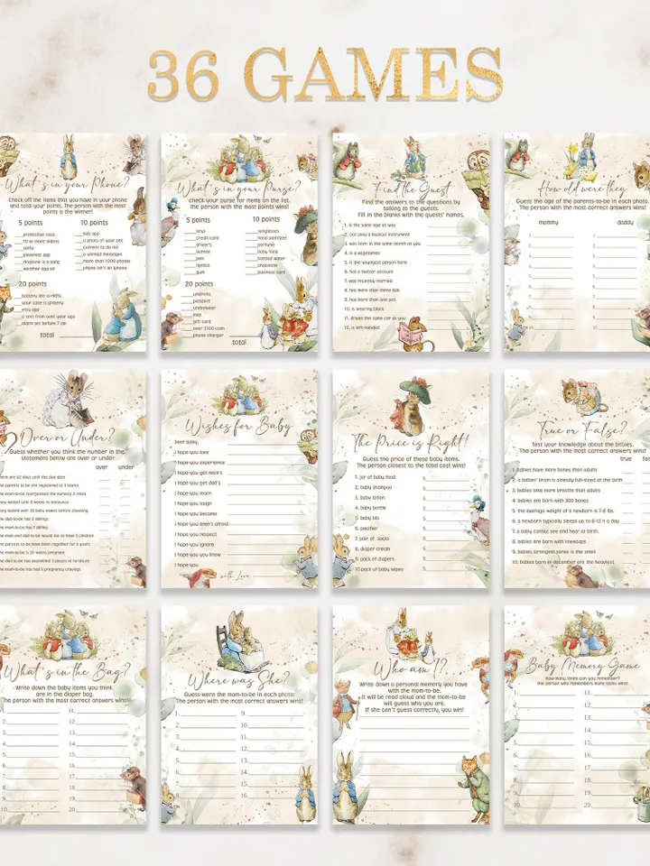Peter Rabbit Baby Shower Games; Peter Rabbit Inspired; Printable Peter Rabbit Baby Shower Party Games; Peter Rabbit Shower Games; pr2