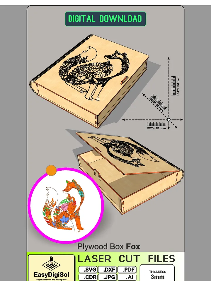 Wooden Box Fox Laser Cutting File for DIY Projects