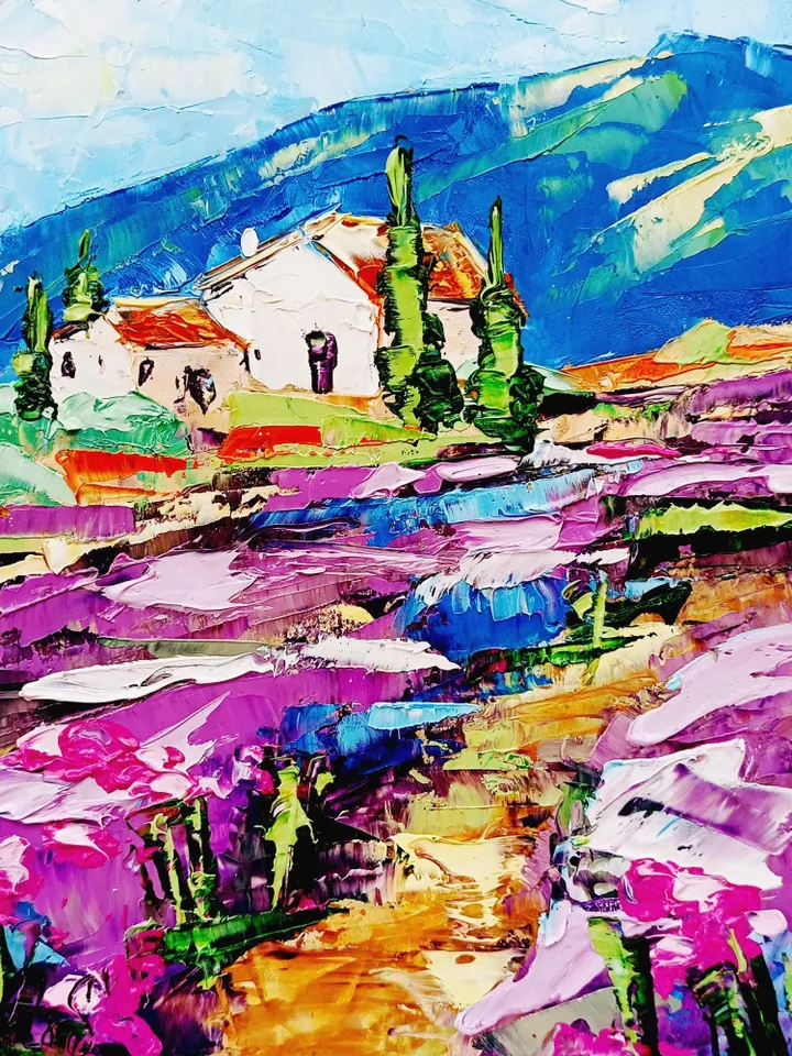 Tuscany Painting Lavender Original Art Landscape Impasto Oil Painting Small Artwork Impressionist Art Gifts by ArtProkopaloSv