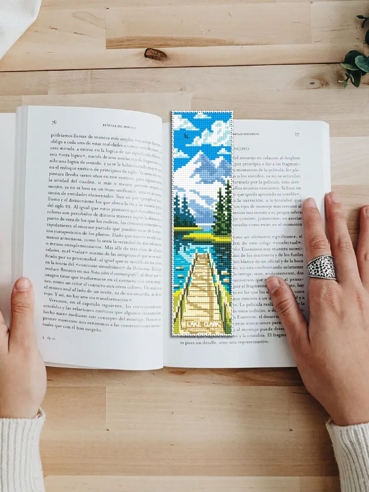 Lake Clark national park bookmark cross stitch pattern PDF download Nature cross stitch chart Digital bookmark pattern Dock on a lake #B225