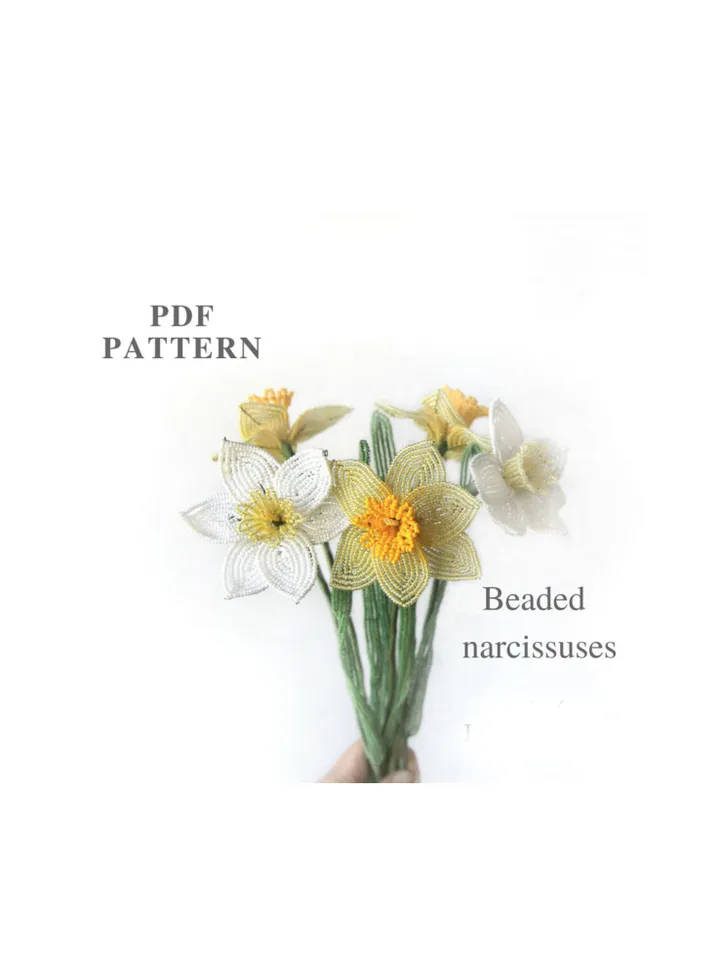 French Beaded Flowers pattern | Beaded Daffodils | Seed bead patterns | Beading tutorial | Digital Download - PDF