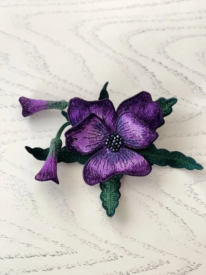 Machine embroidery design FSL 3D brooch “Pansies”