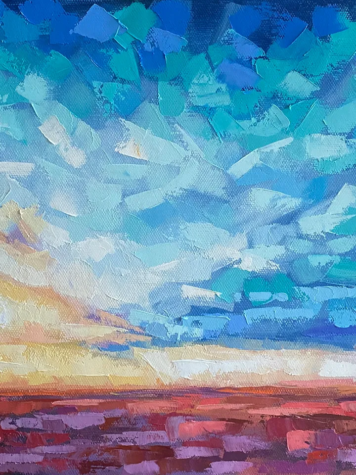 Seascape Painting Ocean Original Art Abstract Landscape Artwork Oil On Canvas 14x18" Sunset Clouds Wall Art