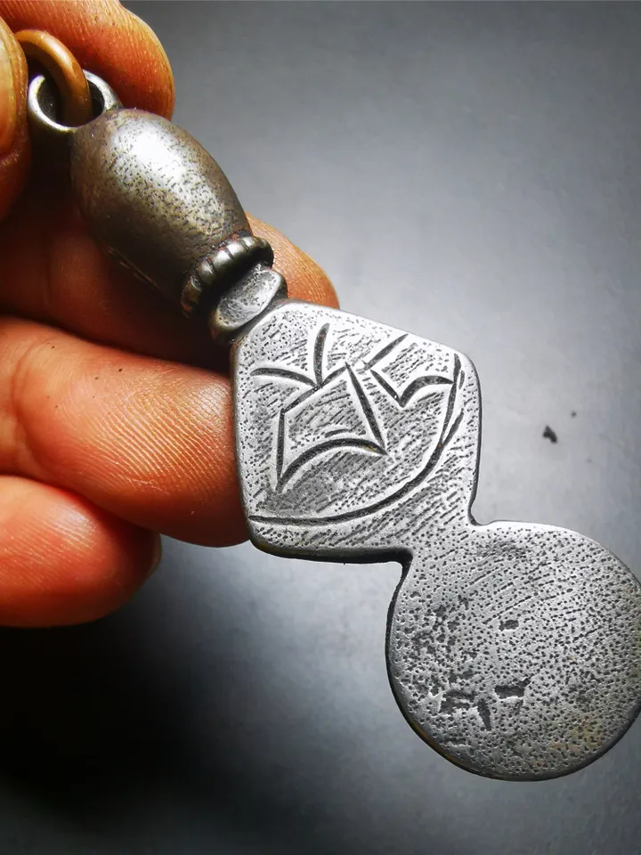 Gandhanra Vintage Skull Sītavana Phurba Amulet,Kila,Kilaka Pendant, Handmade Cold Iron Amulet