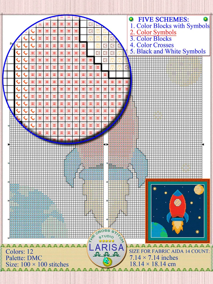 Cosmos Rocket Cross Stitch Pattern | Cartoon Rocket Embarking on a Galactic Voyage