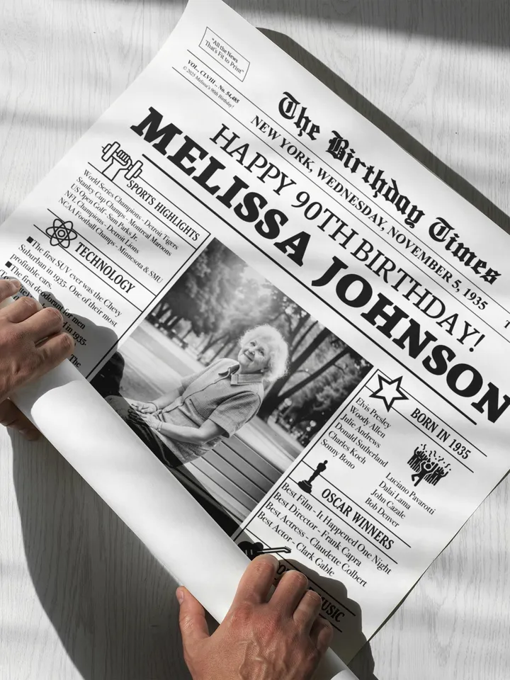 Personalized 90th Birthday Newspaper Poster, 90th Birthday Gift for Man, 90 Years Ago Back in 1935 Poster, 90th Birthday Decorations