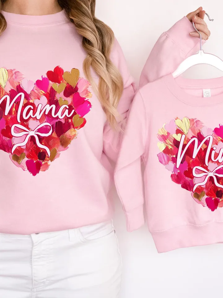 Valentine Day Heart Brushstroke png,Valentine Mama Mini coquette png, Valentines png, Pink Bow png, Pink Mama png, Match mama mini Mama png