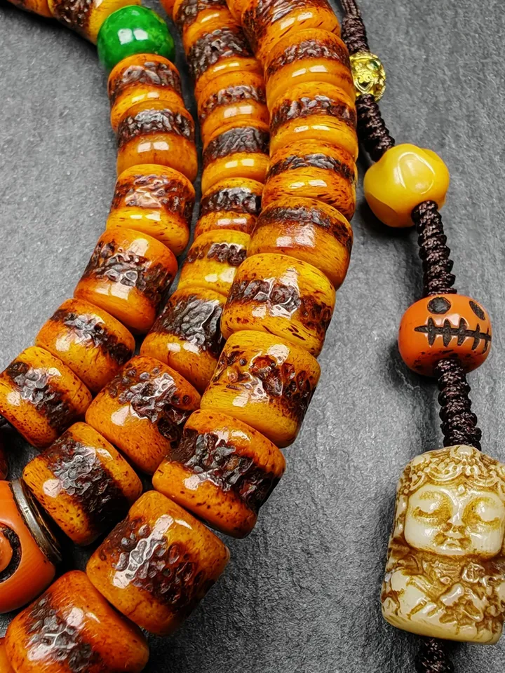 Gandhanra Old Tibetan Rosary, 10mm Yak Bone Kapala Mala,Traditional 108 Prayer Beads for Meditation and Prayer,20 Inches Length
