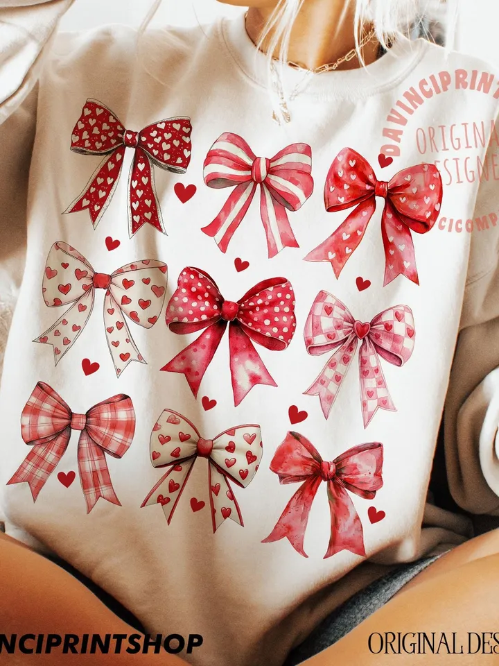Valentine Coquette Bows PNG, Aesthetic Valentines png, Valentines Day png, Valentines bow png, Retro Valentines png, Trendy Valentines png