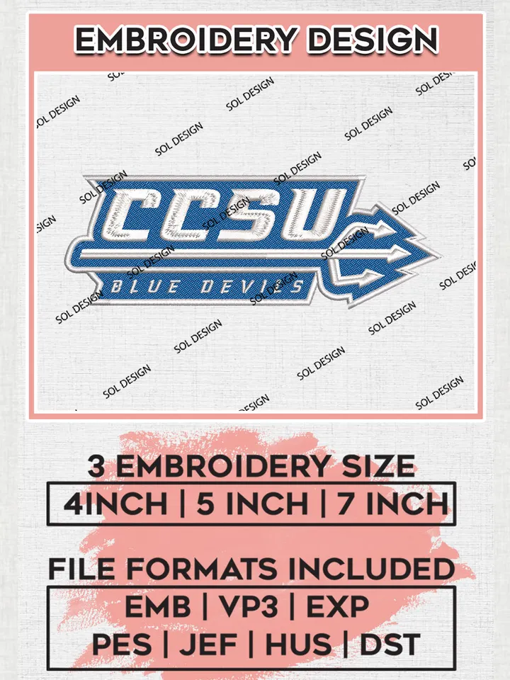 NCAA CCSU Blue Devils Team Logo Embroidery Design Files, NCAA Central Connecticut Blue Devils Machine Embroidery, NCAA Teams, 3 sizes, NCAA Machine embroidery designs, Digital Download