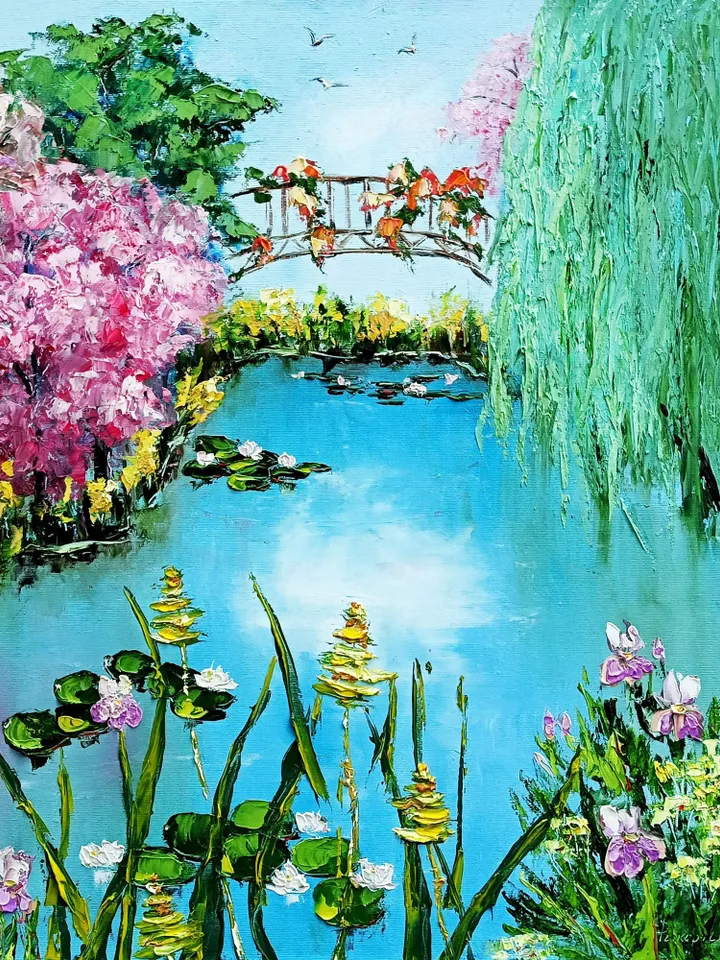 Water Lily Painting Lotus Original Art Impasto Oil Painting Flower Wall Art Pond Painting Garden Artwork 24 by 20 by ArtProkopaloSv