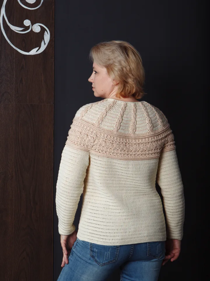 Top Down Cable Women's Pullover Sweater Crochet Pattern