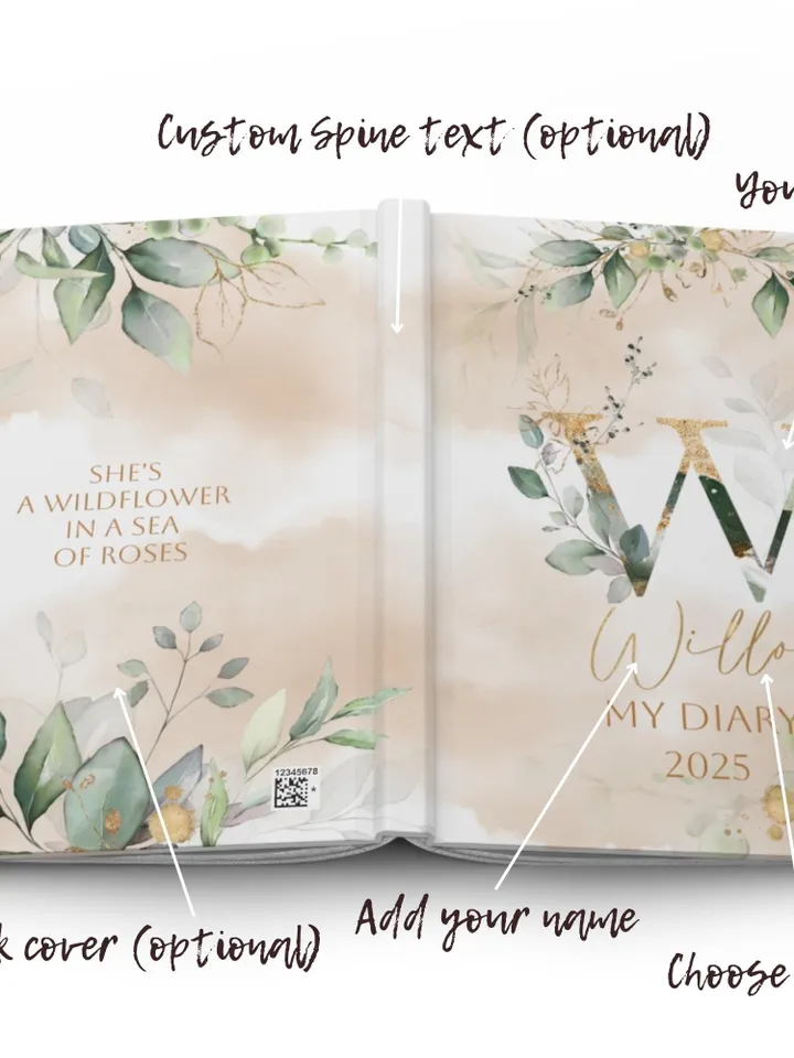Personalized Floral Name Initials Journal - Hardcover Journal, Matte, Notebook, Customized Diary, Gift for Her, Birthday Present
