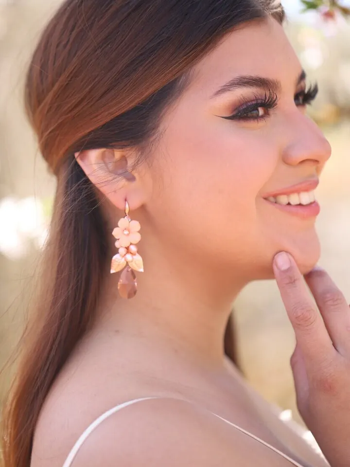 Freshwater Pearl Boho Wedding Earrings, Floral Bridal Earrings, Swarovski Crystal Statement Leaf Rose Gold Wedding Jewelry, Gift For Her,