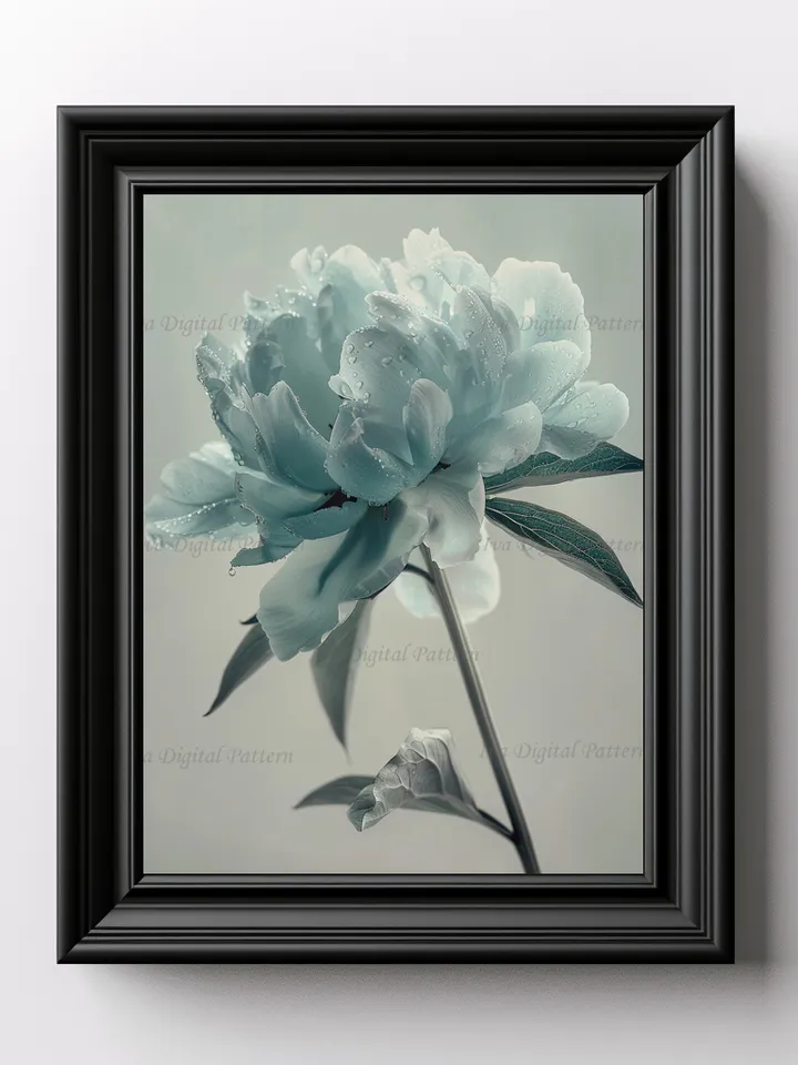 Digital Blue Flower Peony Art Print Abstractionism , Modern Wall Art Decor, Digital Prints, Instant Download AI