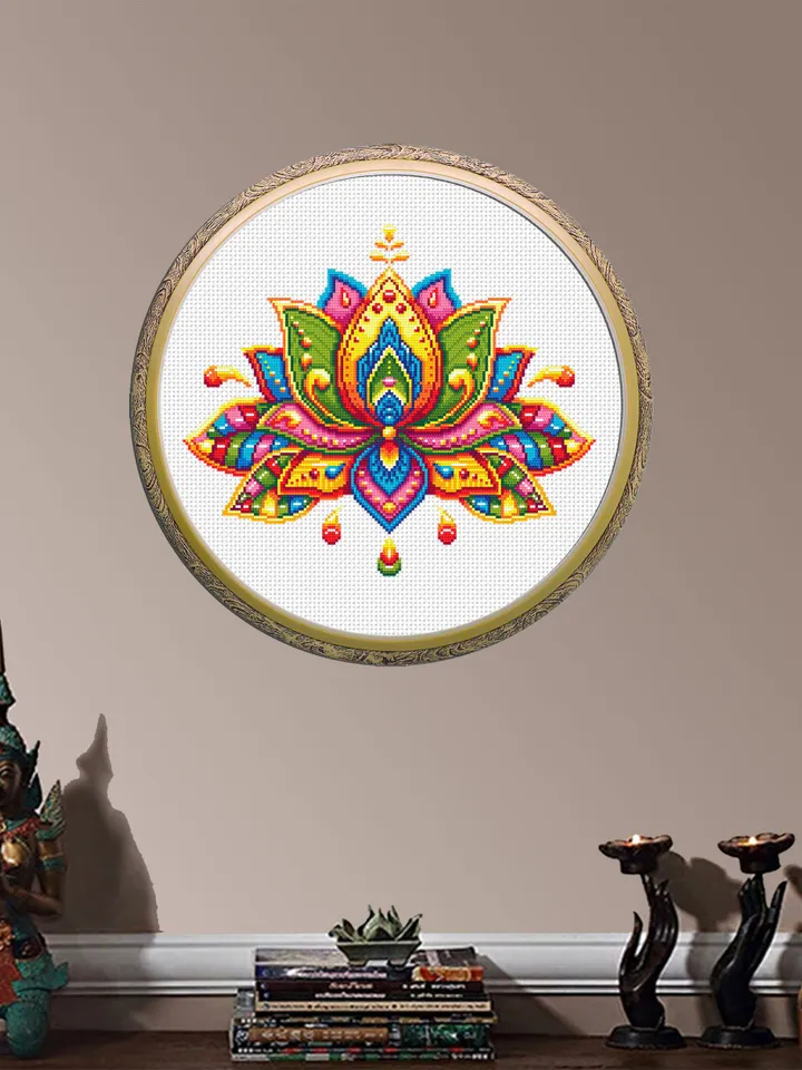 Lotus flower mandala cross stitch pattern PDF download Floral mandala embroidery PDF, Rainbow lotus cross stitch chart, Lotus mandala #M197
