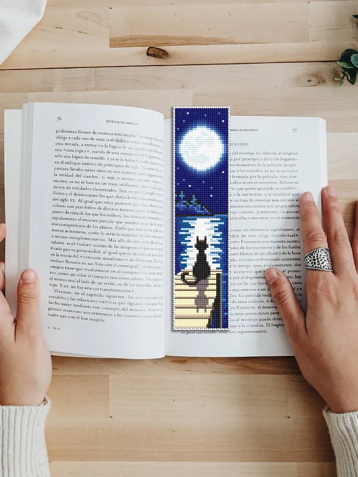 Bookmark cross stitch pattern download PDF Modern handmade bookmark digital Cute Black cat embroidery beginners Moon cross stitch chart #B60
