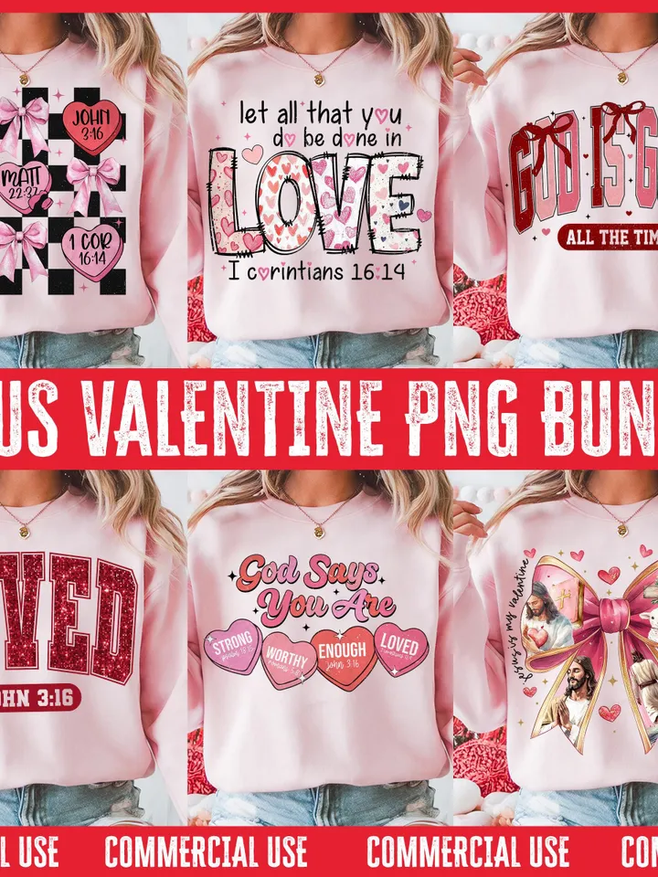 Christian Valentine PNG Bundle, Valentines png, Jesus Is My Valentine, Coquette Bow Retro Love Valentine Vibes Hearts, Bible Verse png, Love