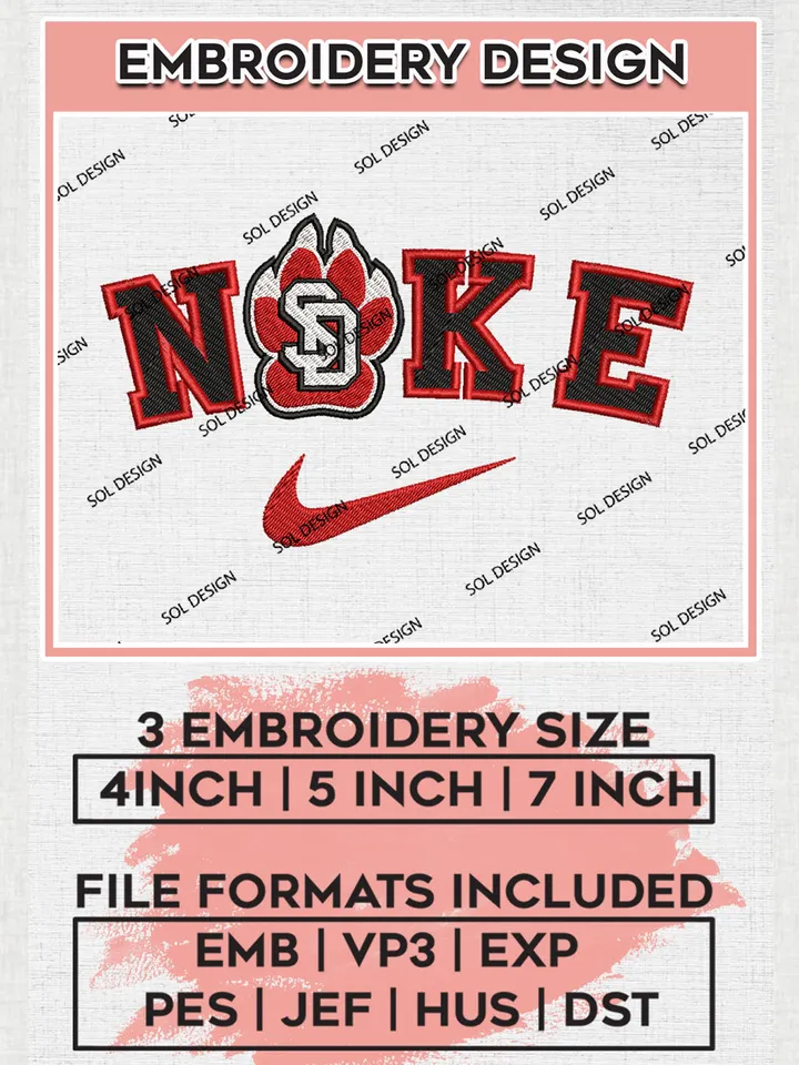 Nike South Dakota Coyotes Machine Embroidery Design, NCAA South Dakota Coyotes Embroidery Design files, NCAA Embroidery Designs, NCAA Machine Embroidery Designs, Digital Download