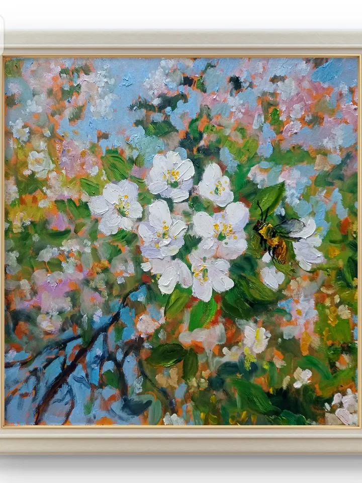 Oil painting "Spring in my garden"Cherry flowers Author's original Personalized Gifts Unique home decor Personalized home decor Custom decor